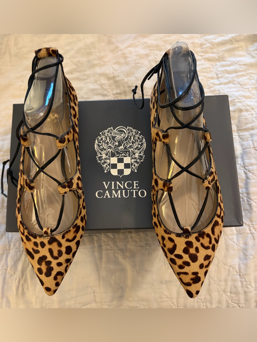 Vince Camuto Leopard Print Lace-Up Pointed Flats - SZ 9